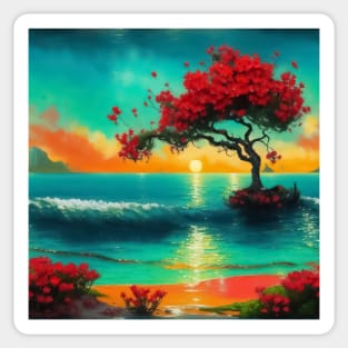 Natural floral beach in sunset landscape Sticker